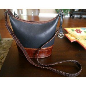 Brighton Vntge Luxe Bucket Crocodile Croco Embossed Crossbody Shoulder Bag Black